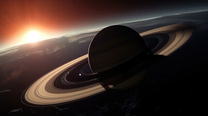 Saturn planet in the dark, space, universe video game wallpaper, AI 