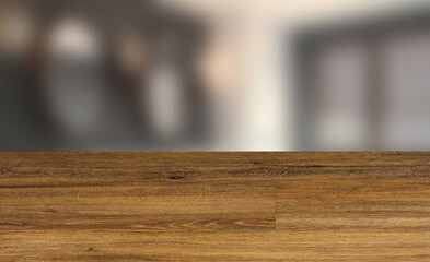 Clean and fresh bathroom with natural light. 3D rendering.. Blank paintings.  Mockup., Background with empty wooden table. Flooring.