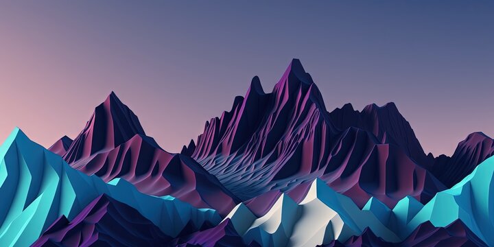 Abstract modern background with blue and purple peaks and noise-textured shaggy surface, Generative AI