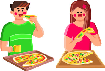 couple eating pizza vector