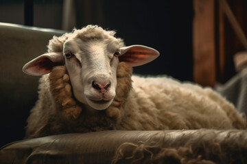 Schaf liegt auf Sofa, Generative AI