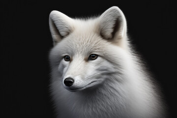 Obraz premium Arctic fox portrait on black background. Generative ai.