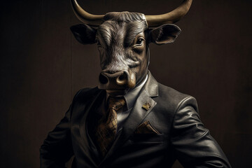 Bull in business suit. Generative AI.