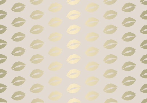 Seamless glamorous pattern with golden lips for wrapping paper, cover design, cards, flyer, poster, print. Gold and pastel color ornament. Glamor luxury background for design.