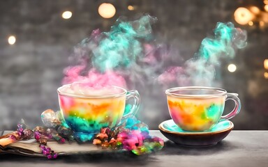 Obraz na płótnie Canvas Delicious Coffee Latte With Beautiful Colors, Fantasy Coffee Art
