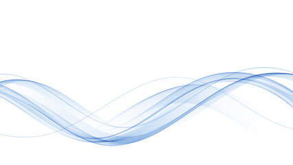 Abstract, smooth, transparent, blue, wave design element. Blue wave. Wave of blue movement curve of a smoky flow.