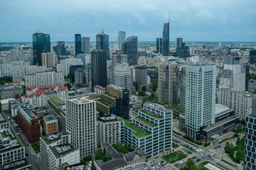 Aerial view of Warsaw skyscrapers
