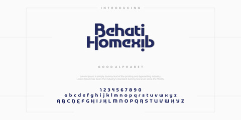 Behati Homexib Abstract minimal modern alphabet fonts. Typography technology vector illustration