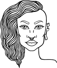 Doodle Girl Portrait for Adult Coloring Book.
