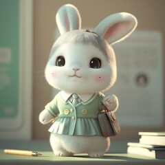 Obraz na płótnie Canvas Calico fluffy cute Personized white baby rabbit dressing