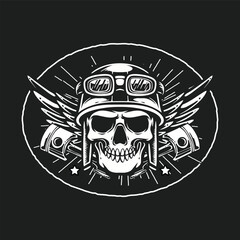 retro skull biker with wings logo