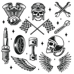 retro motorcycle parts vector illustration