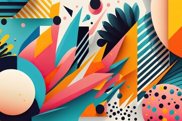 Trendy and colorful geometric composition vector pattern, generative AI
