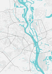 Street map art of Kyiv city in Ukraine. Road map of Kiev (UA). Black and white (blue) illustration of ukrainian streets. Printable poster.