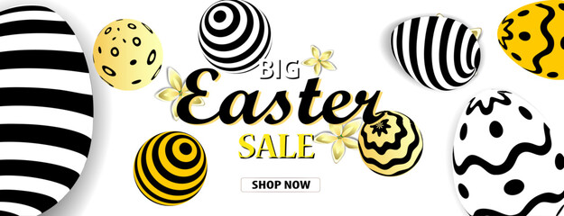 White Easter sales banner with Easter eggs 