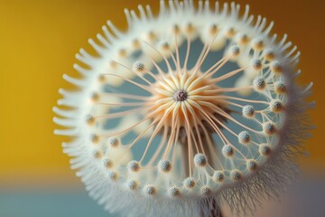 A stunning close-up of a white dandelion with a beautifully blurred background. Generated by AI.
