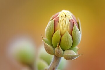 Obraz premium A striking close-up of a green flower bud, capturing the intricate details and featuring a soft, blurred background. Generated by AI.