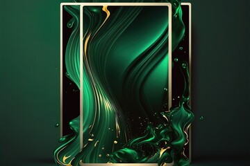 Amazing abstract green golden texture. 3d vertical, generative AI