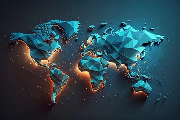  Abstract graphic world map illustration on blue backdrop, generative AI © krishnendu