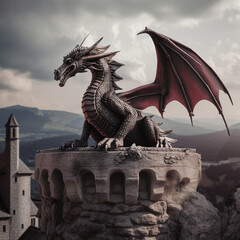 dragon on a castle