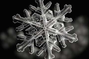 A macro shot of a beautiful snowflake with intricate and delicate crystalline structure, sparkling in the light. Generative of AI