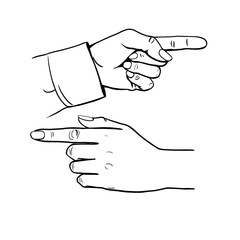 Hand, hand and pointing finger, pointer, index finger, black and white drawing, illustration set