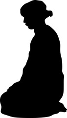 arabic man praying silhouette,black white background,vector illustration