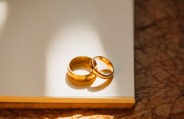 wedding rings on the table. Wedding rings. Bride. Love. Marriage. Jewel. 