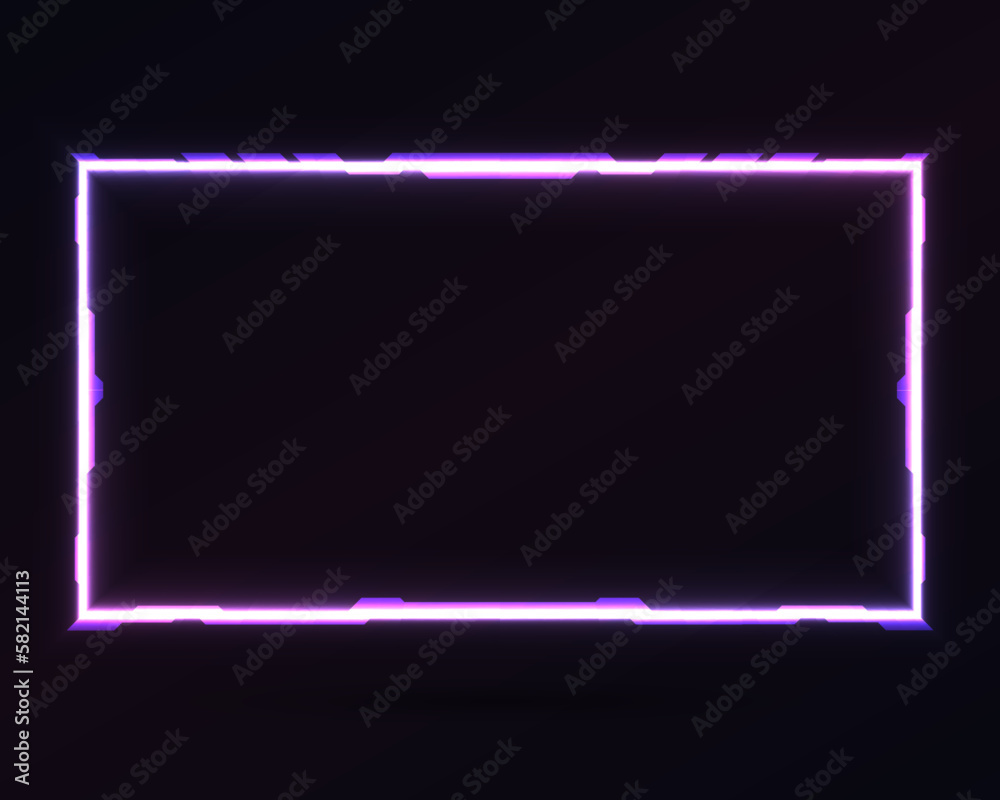 Wall mural futuristic purple neon stream overlay game gui screen panel border frame with glow effect