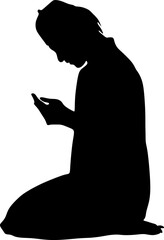 arabic man praying silhouette,black white background,vector illustration