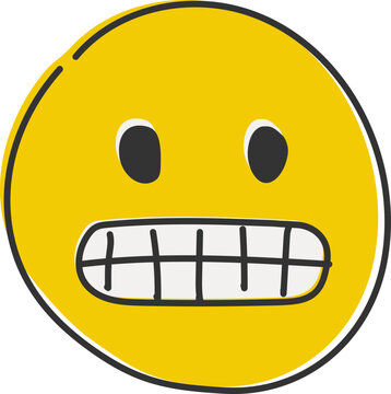 Grimacing Emoji. Awkward Emoticon With Clenched Teeth. Hand Drawn, Flat Style Emoticon.