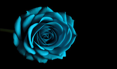 Blue rose on black background. Generative Ai