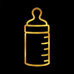 baby bottle icon in gold colored for graphic and web design