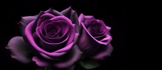 Purple roses isolated on black background. Generative Ai