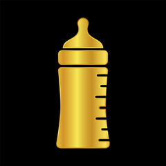 baby bottle icon in gold colored for graphic and web design