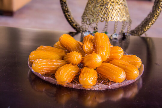Ramadan Oriental dessert food photography, Photo is selective focus with shallow depth of field. Taken at Cairo Egypt