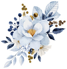Navy blue wedding bouquet flower watercolor