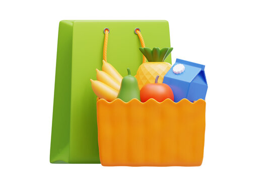 3d rendering of groceries illustration, suitable for your projects related to shopping, and ecommerce