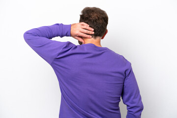 Middle age caucasian man isolated on white background in back position and thinking