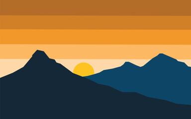 Fototapeta na wymiar Vector illustration of a sunset view on a mountain. Simple nature landscape vector background suitable for social media, mobile app, web and advertising.