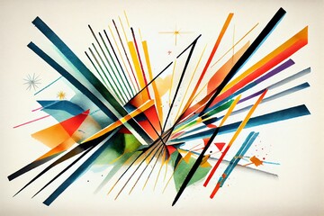 Watercolor Illustration of a Abstract Art Of Colorful Geometric Lines. Generative AI