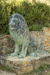 Statue of male lion guarding Villa in Greve in Chianti,, Tuscany, Italy 
