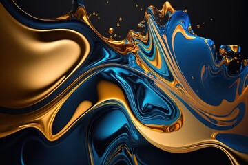 Luxury gold and blue liquid background fluid splas, GENERATIVE AI