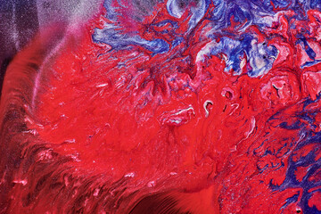 Luxury abstract background, liquid art. Blue red mix alcohol ink with golden paint blots, Earth water surface, marble texture