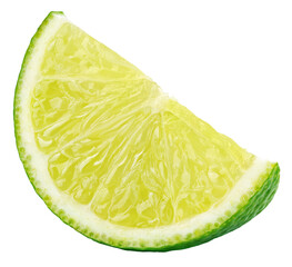 Ripe slice of lime citrus fruit isolated on transparent background.