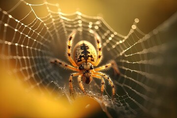 Close-up shot of a spider and its web. Generated by AI.