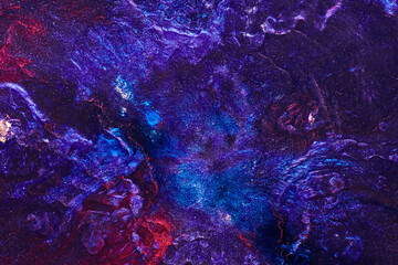 Luxury abstract background, liquid art. Blue red mix alcohol ink with golden paint blots, Earth water surface, marble texture