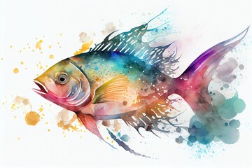 Watercolor Illustration of a Fish Animal Abstract Wallpaper In Pastel Colors. Generative AI