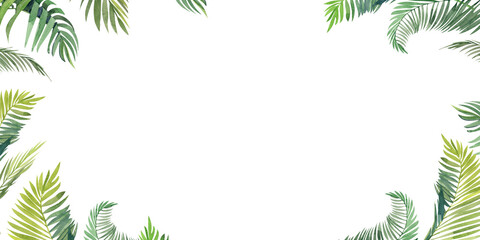 Fototapeta na wymiar rectangular watercolor frame made of palm branches and leaves, isolated elements on a white background. For publications and prints. Palm Sunday