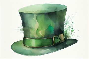 Watercolor Illustration of a Green St. PatrickS Day Top Hat Cut Out. Based On. Generative AI